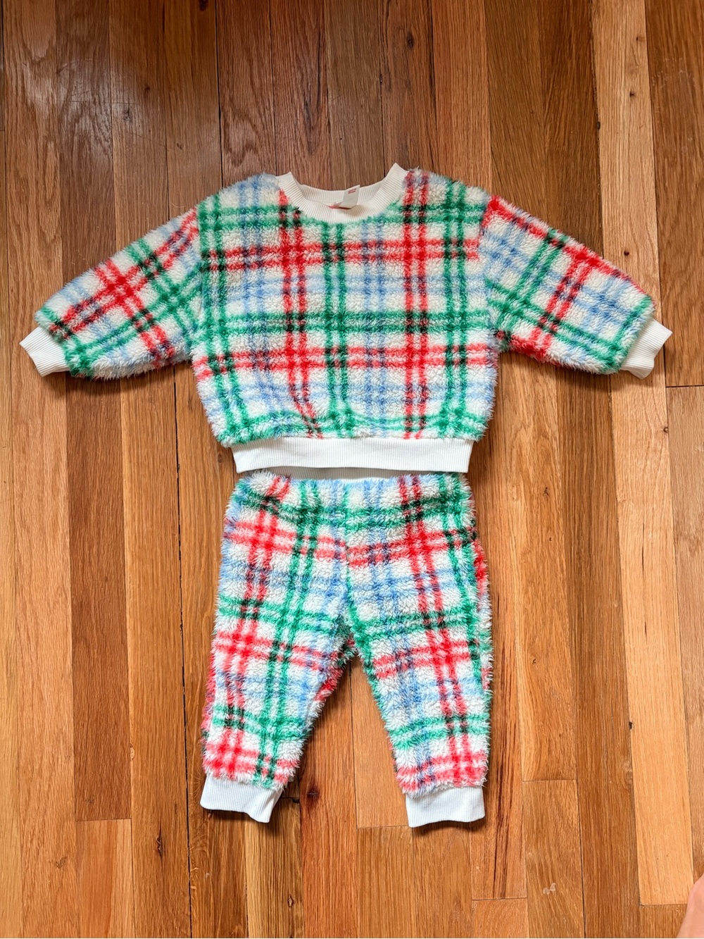 Cat & Jack Cream Pullover with Red, Green, Blue Plaid